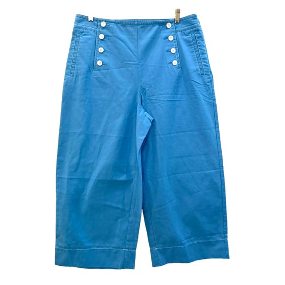 NWT Talbots Size 14 Blue Sailor Button Wide Leg‎ Side Zip Ankle Pants 25" Inseam